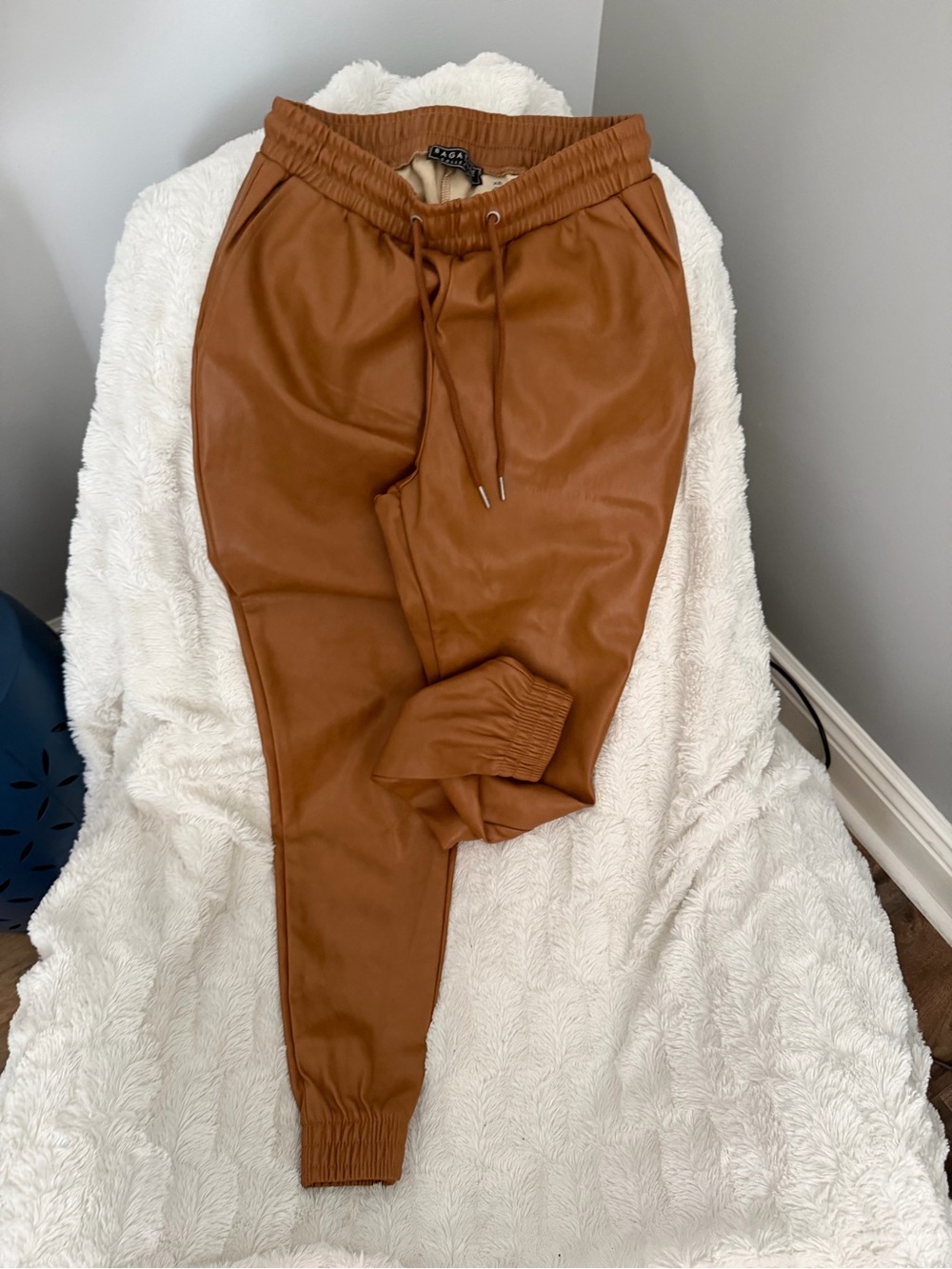 bagatelle Faux Leather Jogger Pants - Cognac Brown